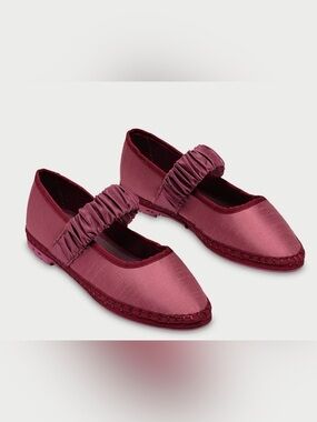 Flabelus Ruched Strap Satin Flats in Wine Size 5 (fit more like 5.5 to 6)